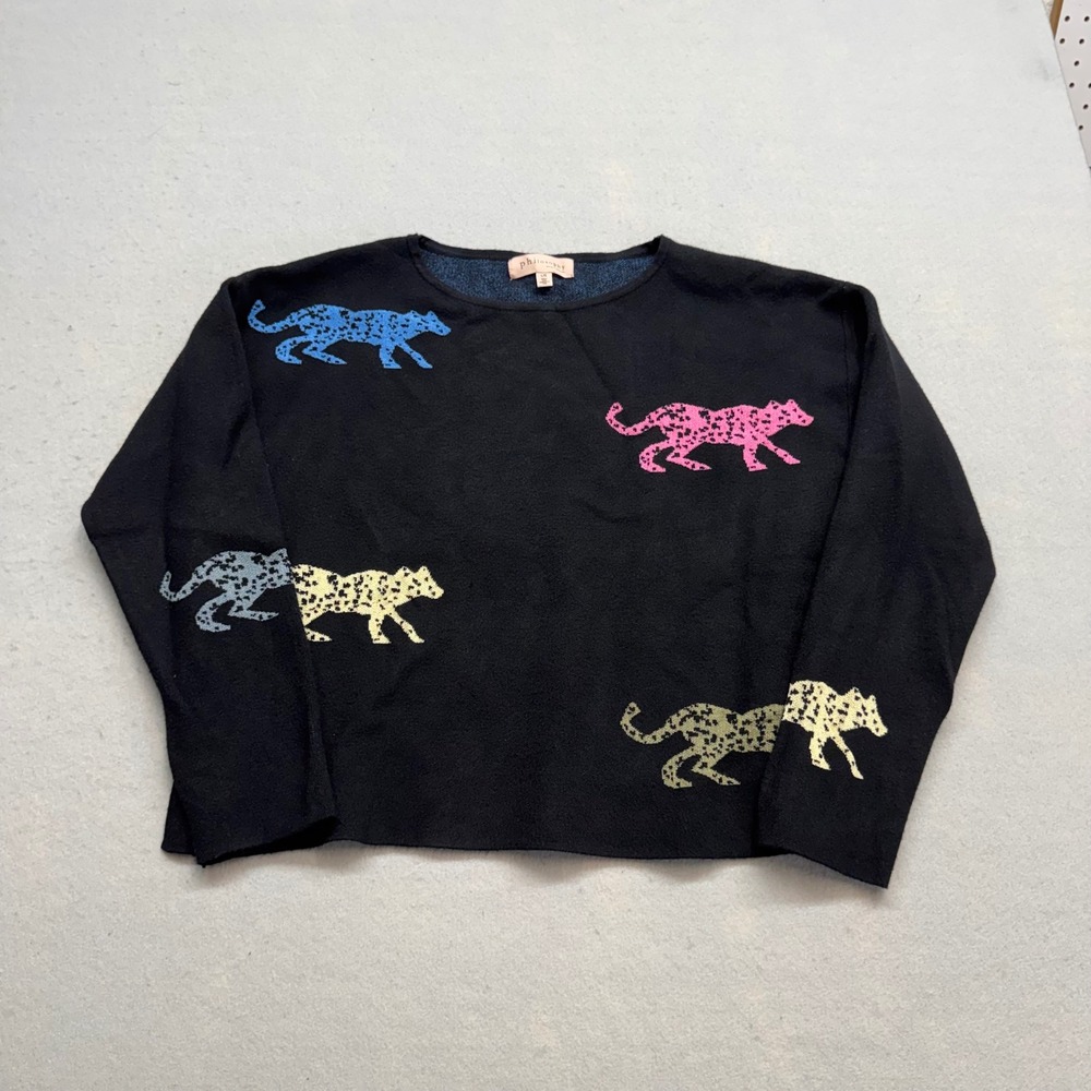 Philosophy Republic Clothing Black Leopard Intarsia Knit Sweater L Women